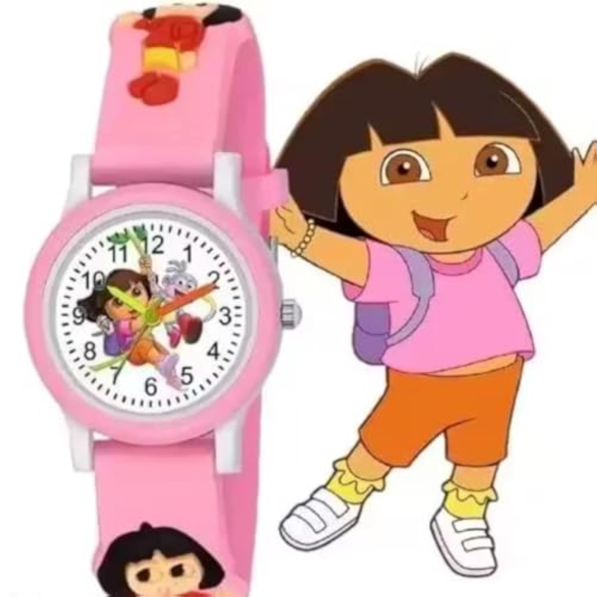Kids' Cartoon Analog Watch with Pink Silicone Strap
